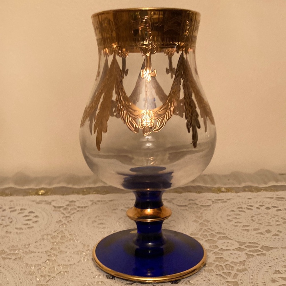 MEDICI 24 KTS Gold Cobalt Blue Mouth Blown and Hand Decorated Vintage Italy